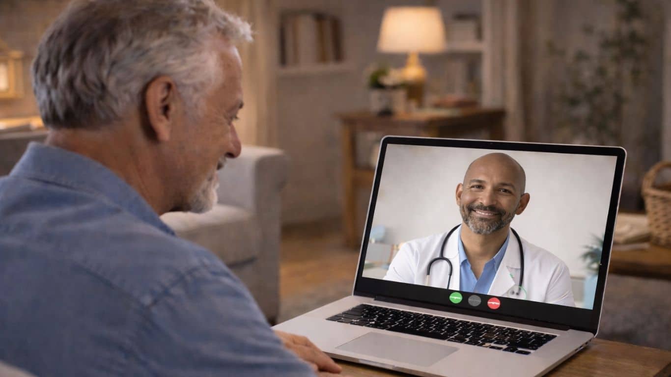 Homem em teleconsulta médica para plano de perda de peso