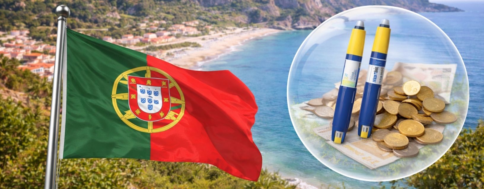 Representação do custo da obesidade em Portugal com medicamentos e dinheiro