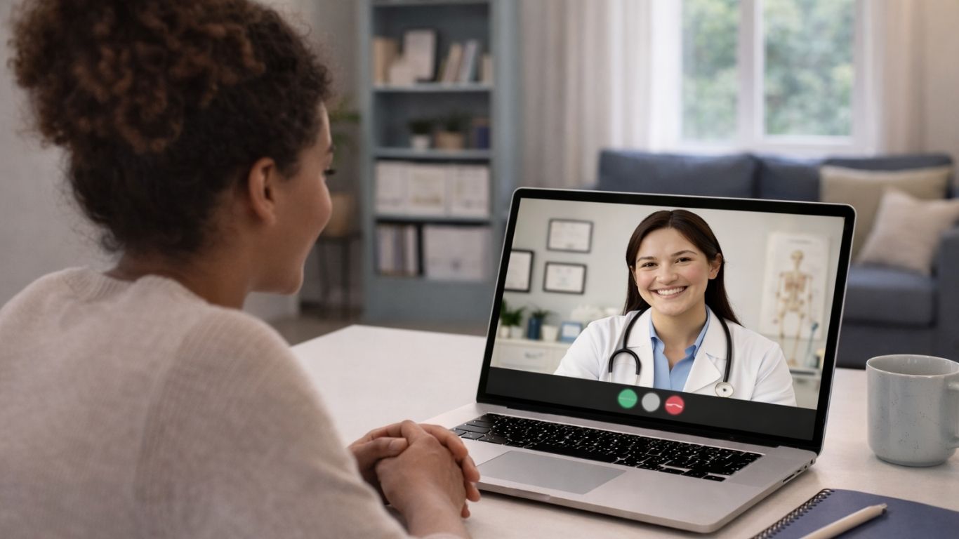 Paciente em consulta online para acompanhamento de enxaqueca crónica