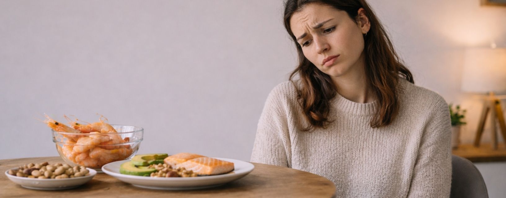 Pessoa com dúvida perante alimentos potencialmente alergénicos