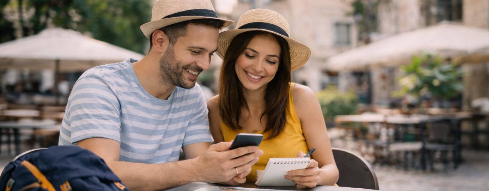 Casal a planear viagem com vacinas necessárias