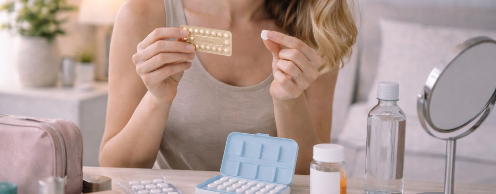 Mulher a tomar pílula combinada contracetiva