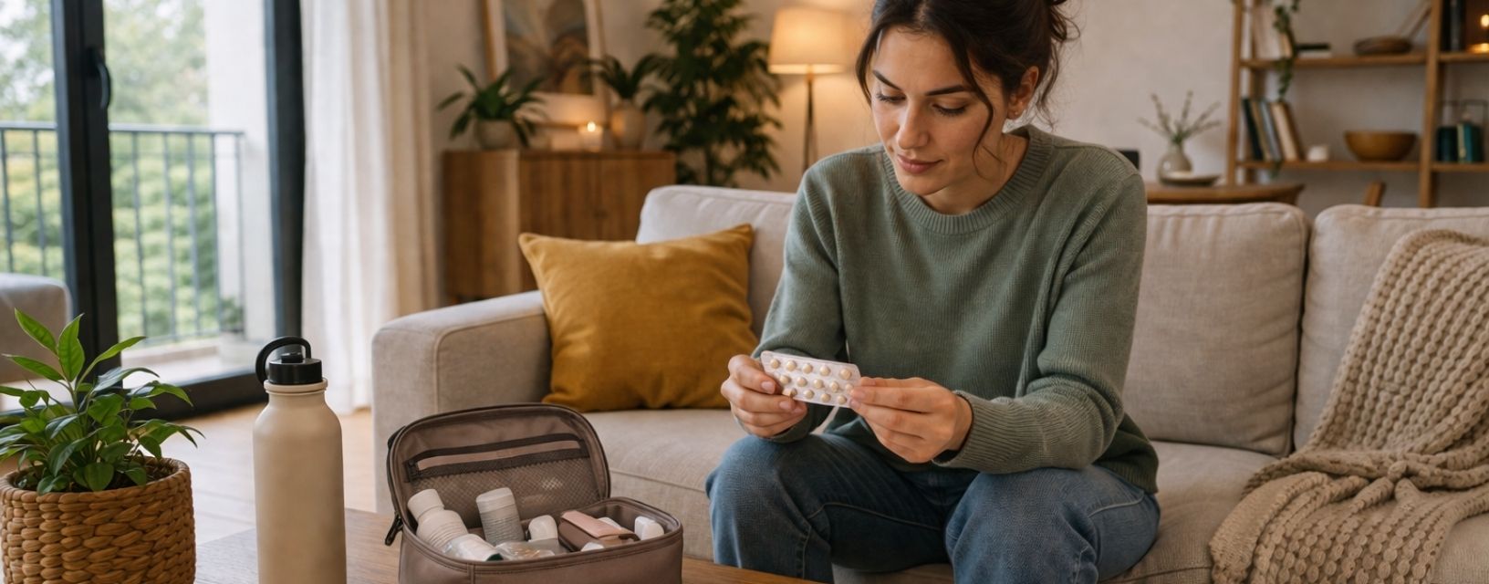 Mulher a organizar e verificar a toma da pílula contraceptiva